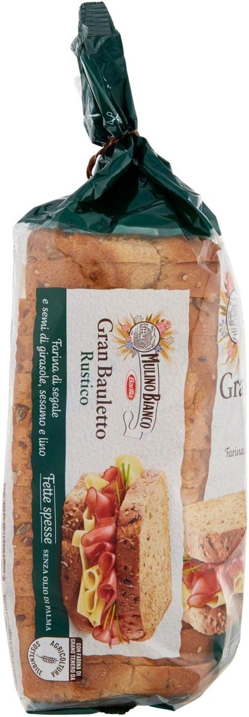 Mulino Bianco Gran Bauletto Rustico con Farina di Segale, Semi di Girasole, Sesamo e Lino, Pane Gustoso e Ricco di Fibre, Ideale per Pausa o Spuntino, Senza Olio di Palma, 500 g
