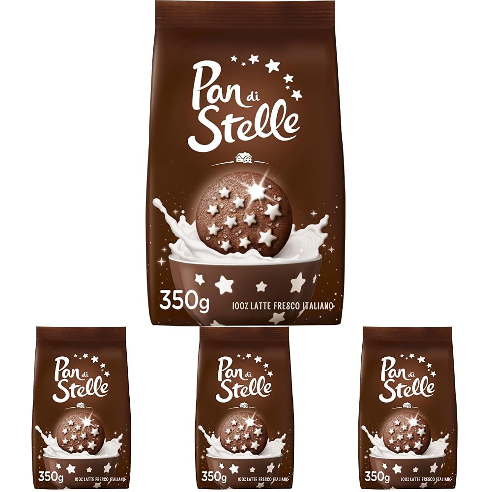Pan di Stelle Biscotti Frollini con Cacao, Cioccolato e Latte Fresco Italiano, Colazione Ricca di Gusto, 350 g (Confezione da 4)