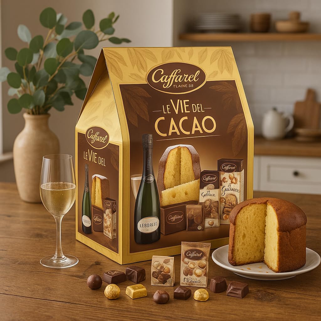 Cesto Natalizio Le Vie del Cacao 5 Pezzi con Panettone, Cioccolato Artigianale, Dolci Assortiti e Spumante Dolce, Confezione Regalo Elegante e Gourmet per Natale, Idea Regalo Raffinata Made in Italy