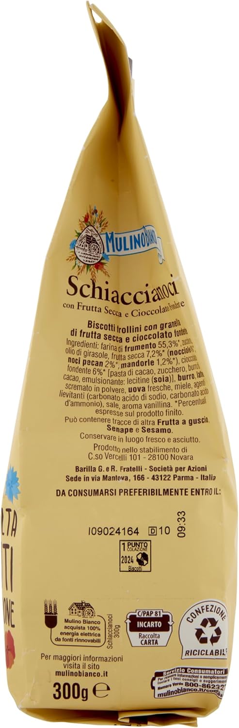 Mulino Bianco Biscotti Frollini Schiaccianoci Con Frutta Secca E Cioccolato Fondente, Senza Olio Di Palma, 300 G