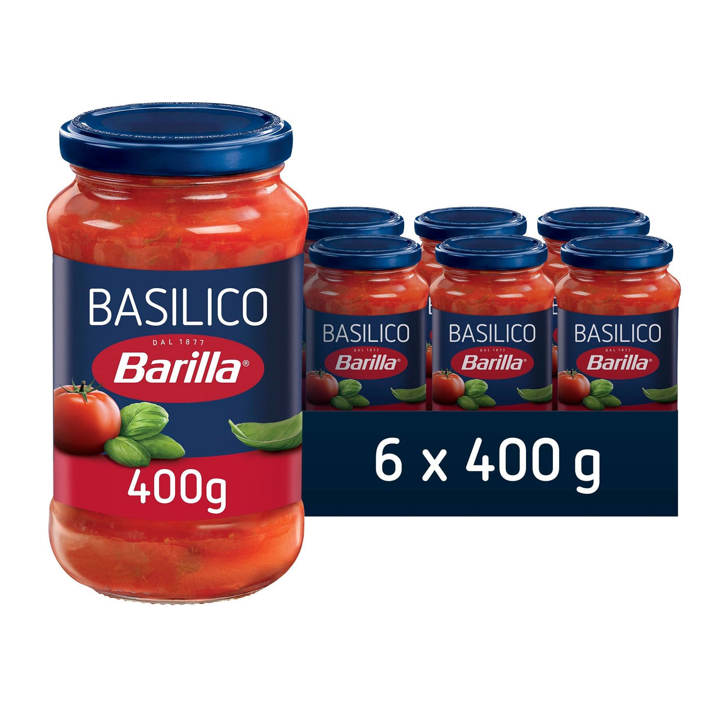Barilla Sugo al Pomodoro e Basilico 100% Italiano, 6 Barattoli da, 400 g