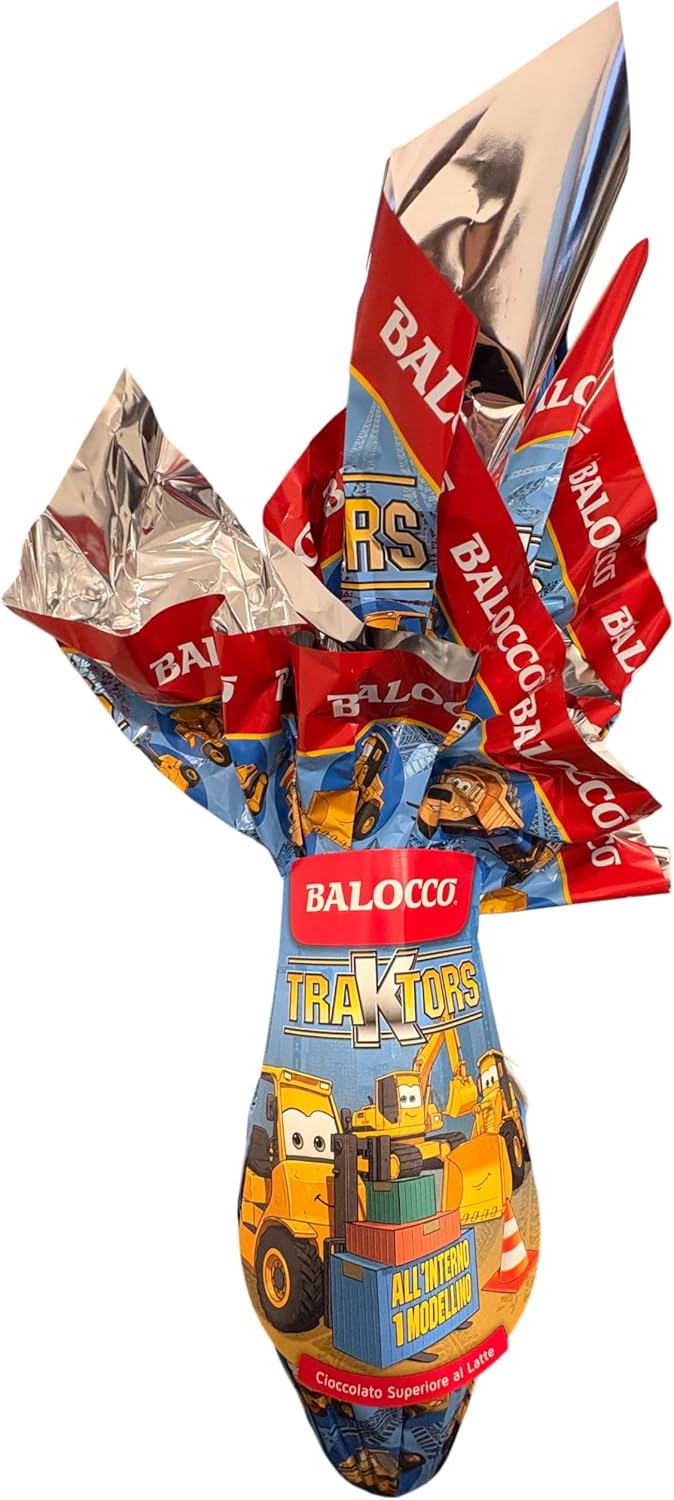 BaIocco Uovo di Pasqua Traktors 220g – Cioccolato al Latte con 1 Modellino Sorpresa all’Interno – Uovo per Bambini con Veicoli da Cantiere