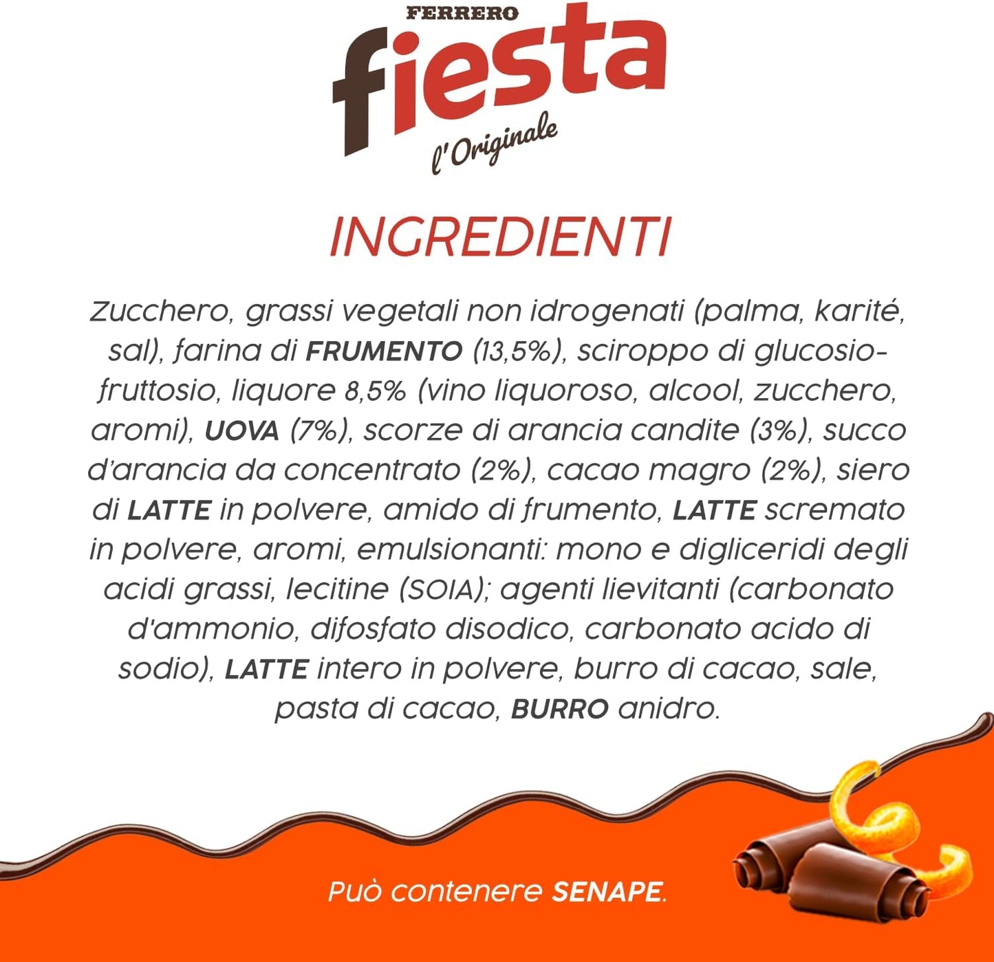 Ferrero Fiesta - 10 Merendine di Pan di Spagna Ricoperte di Cioccolato, Delicato Sapore di Arancia, Ottime a Colazione e Merenda, Confezione da 360 Grammi