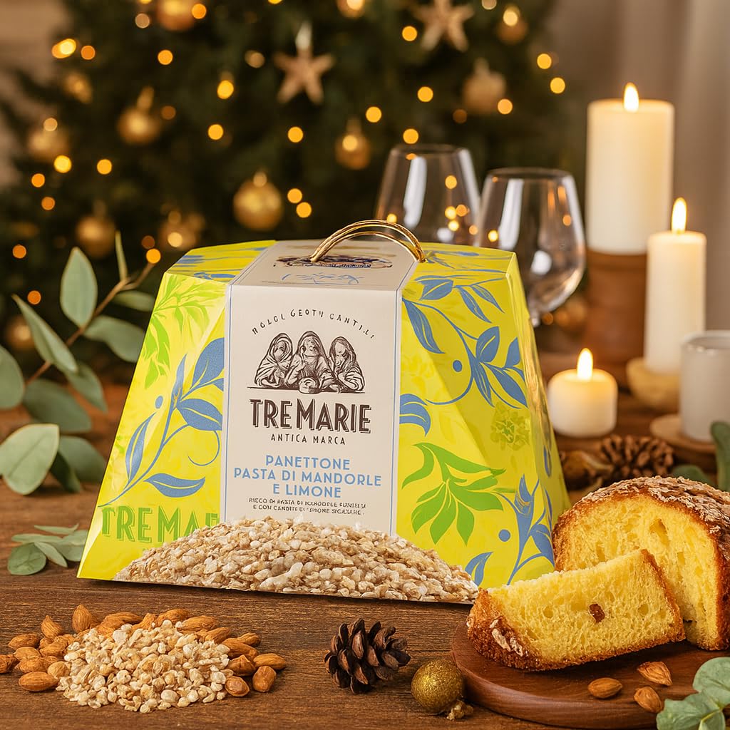 Panettone Perla del Sud con Canditi di Limone Siciliano e Pasta di Mandorle Pugliesi 850g Per Le Tre Marie