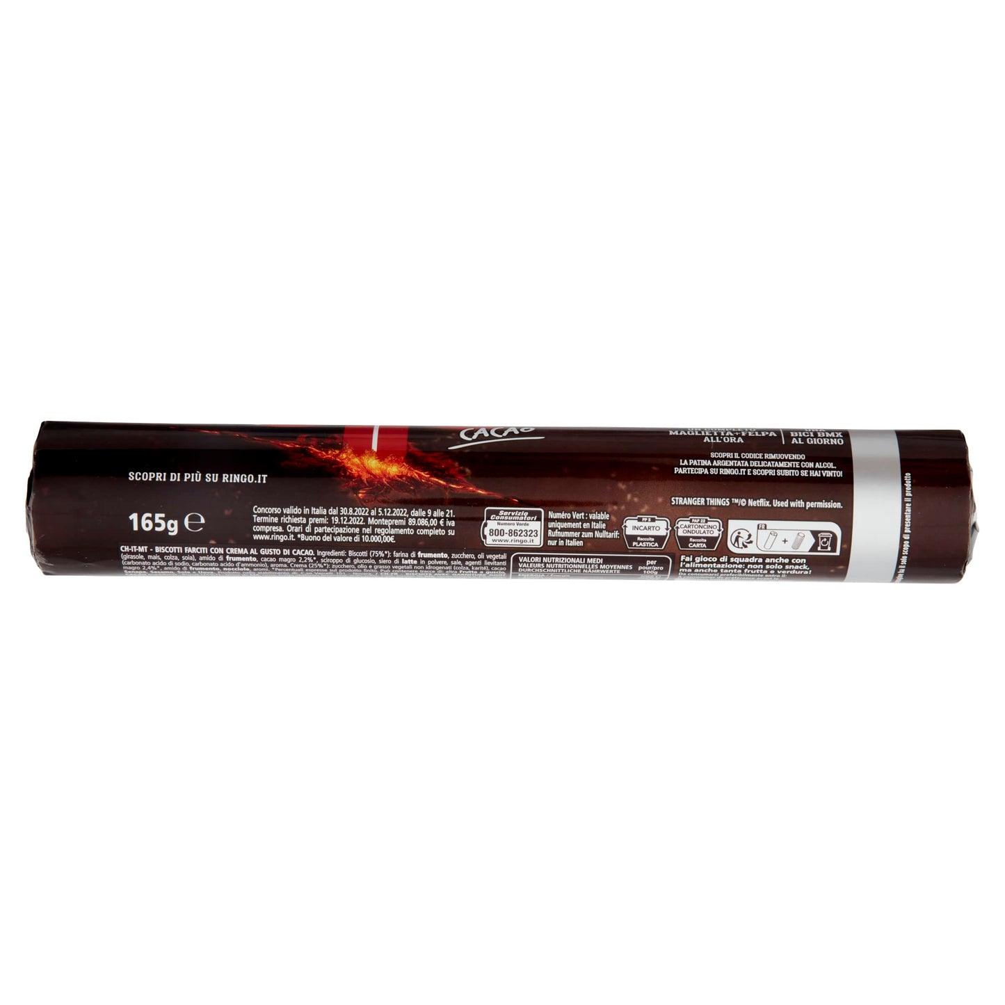 Pavesi Snack Ringo Cacao, Biscotti Farciti con Crema al Gusto Cioccolato, Snack per Merenda o Pausa Studio, Formato Tubo 165 g (Confezione da 4)