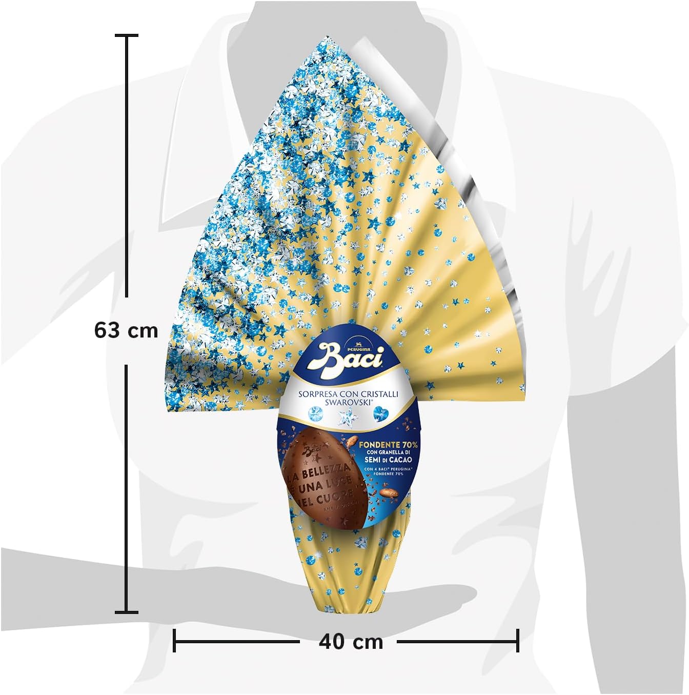 BACI PERUGINA Uovo di Pasqua 2026 Cioccolato Fondente 70% con Sorpresa Swarovski e 4 Cioccolatini 310g