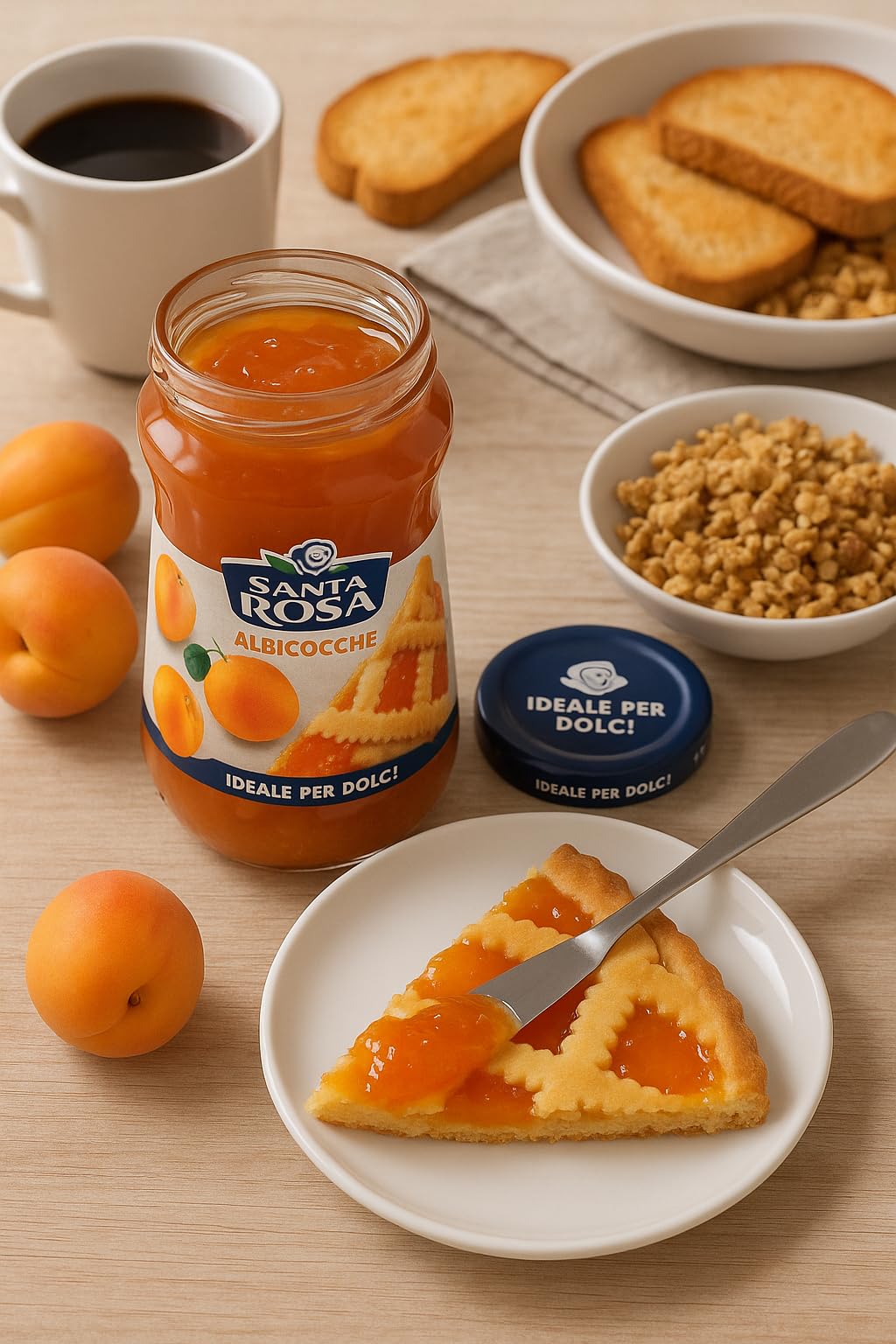 Confettura di Albicocche 3 x 600g – Marmellata Italiana Naturale e Senza Conservanti – Ideale per Colazione, Pane e Fette Biscottate – Gusto Autentico di Albicocche Mature, Dolce e Cremosa Santa Rosa