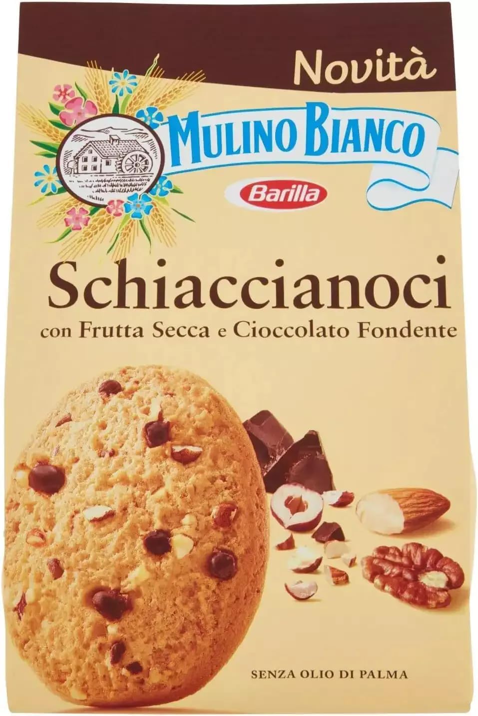 Confezione da 6 Biscotti Schiaccianoci 300g – Con Frutta Secca e Cioccolato Fondente – Ricetta Senza Olio di Palma – Gusto Ricco e Croccante – Dolce da Forno Mulino Bianco