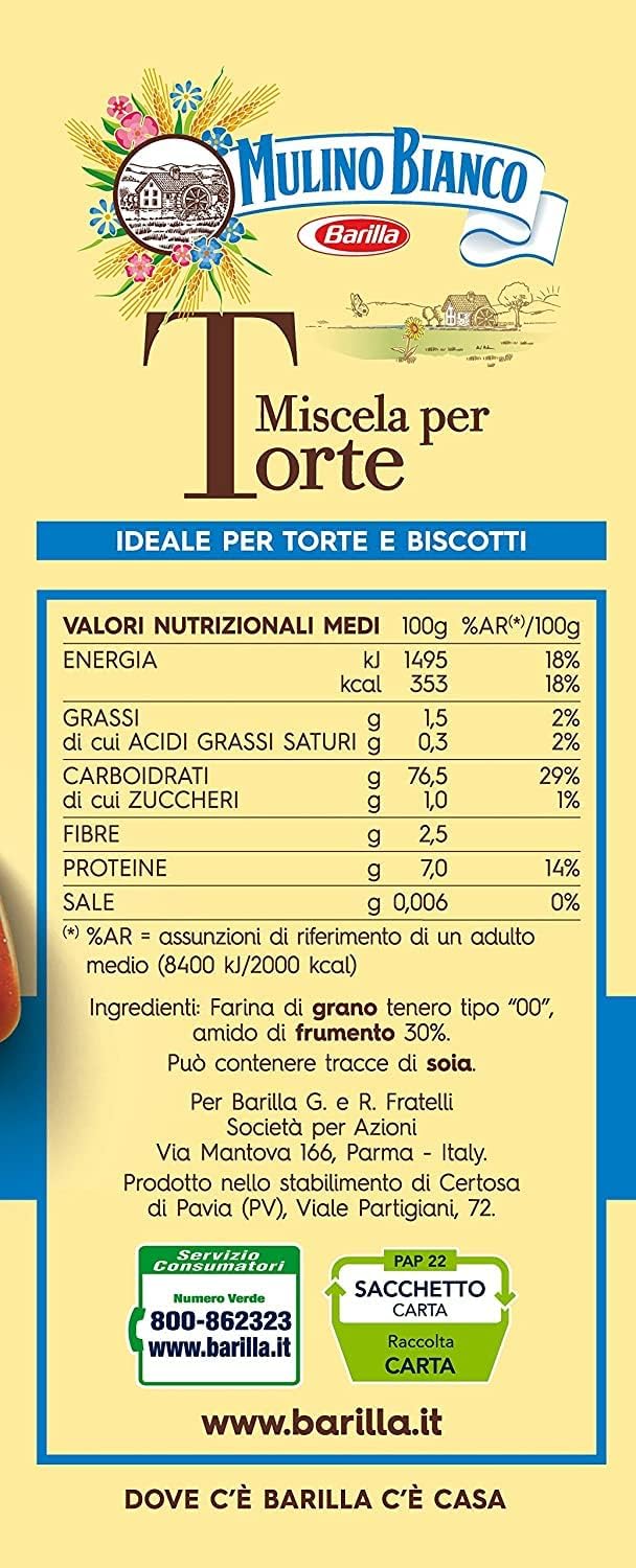 12 x Mulino Bianco 00 Farina Mix per Torte Biscotti e Pasticceria 1 kg