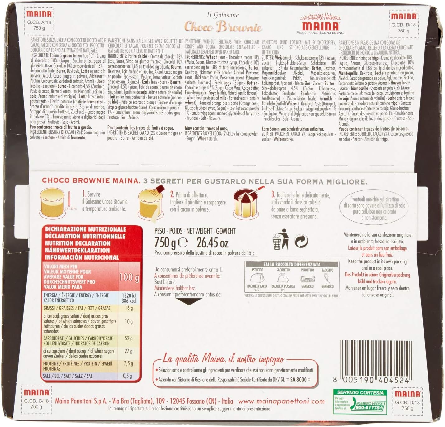 Maina Panettone Choco Brownie, 750g