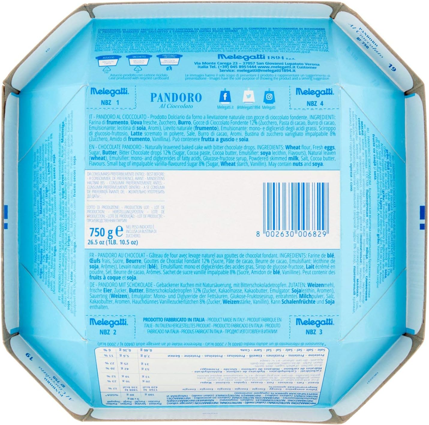 Melegatti Pandoro al Cioccolato, 750g