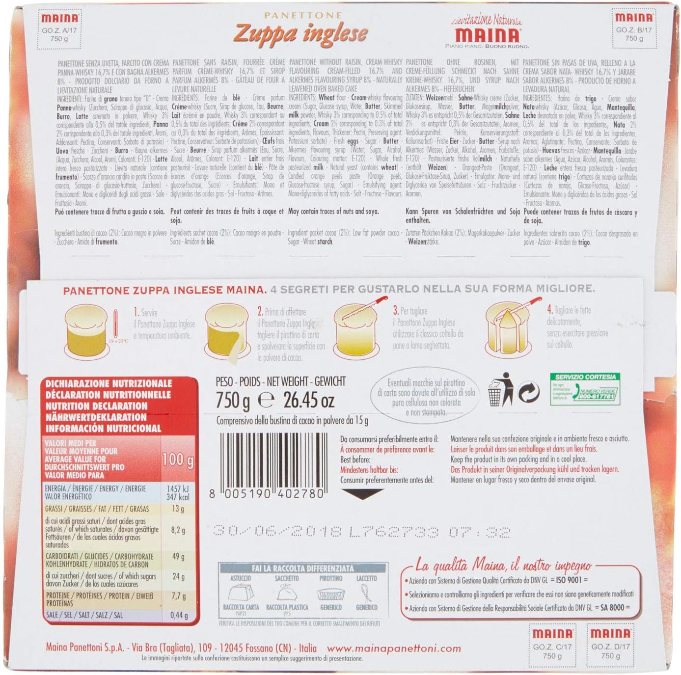 Maina - PANETTONE IL GOLOSONE ZUPPA INGLESE - 750 GR