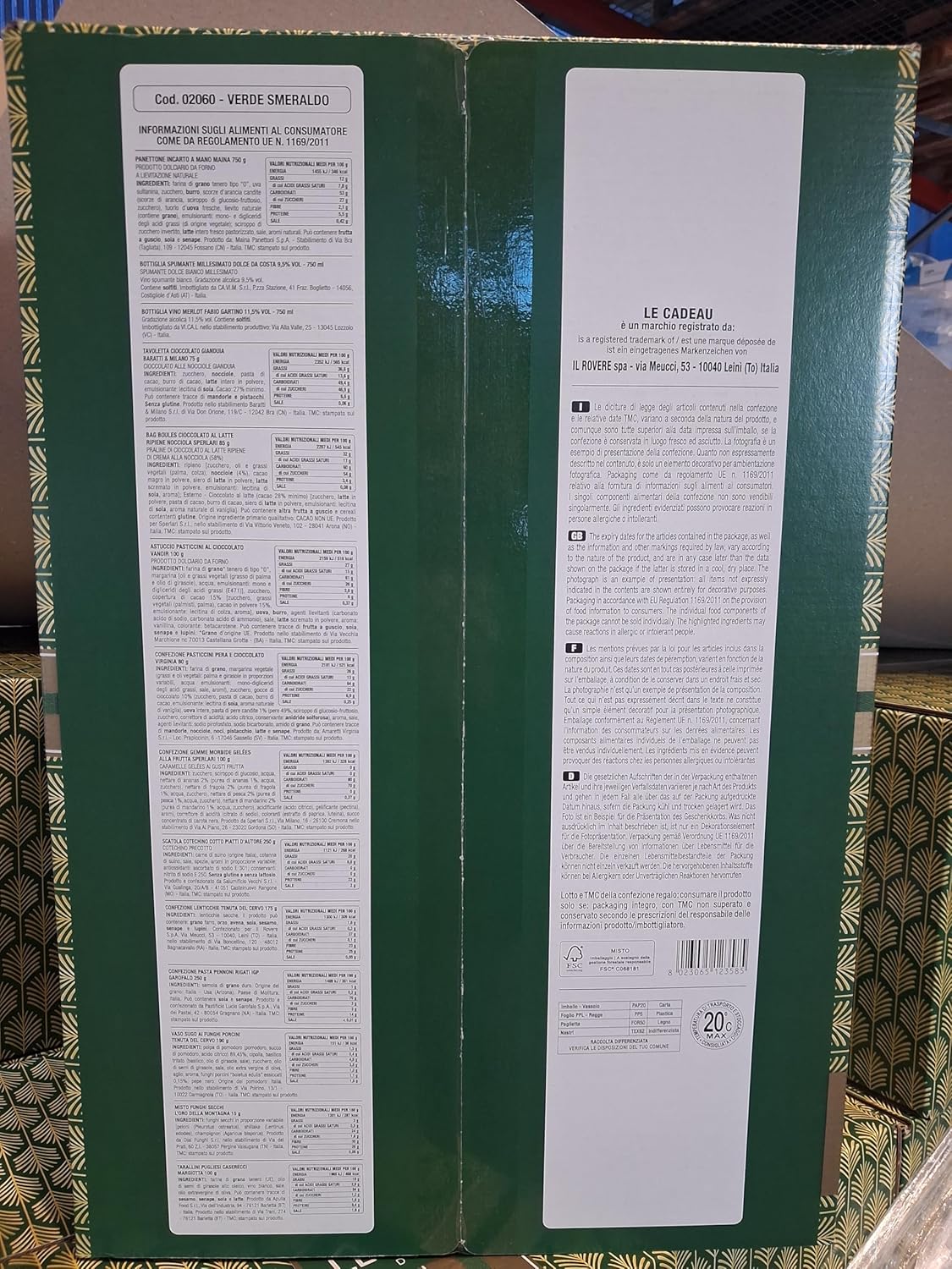 Cesto Natalizio Verde Smeraldo 15 pezzi