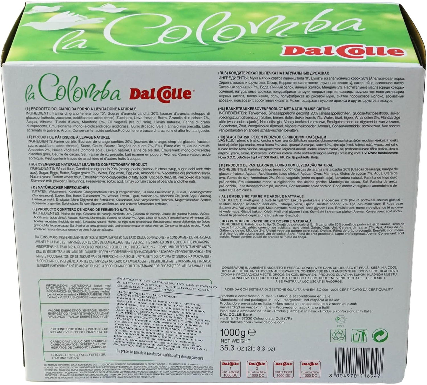 COLOMBA CLASSICA CON MANDORLE E CANDITI 1 KG DAL COLLE COLOMBA DI PASQUA TORTA