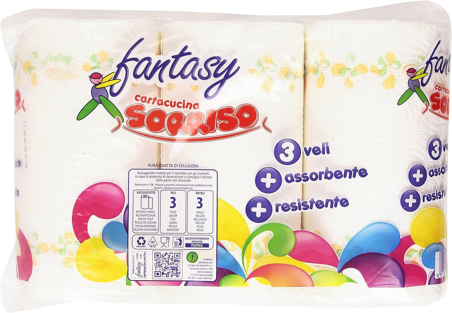 Fantasy - Cartacucina Sorriso, ÀSciugatutto Assorbente E Resistente 3 Veli - 3 Rotoli