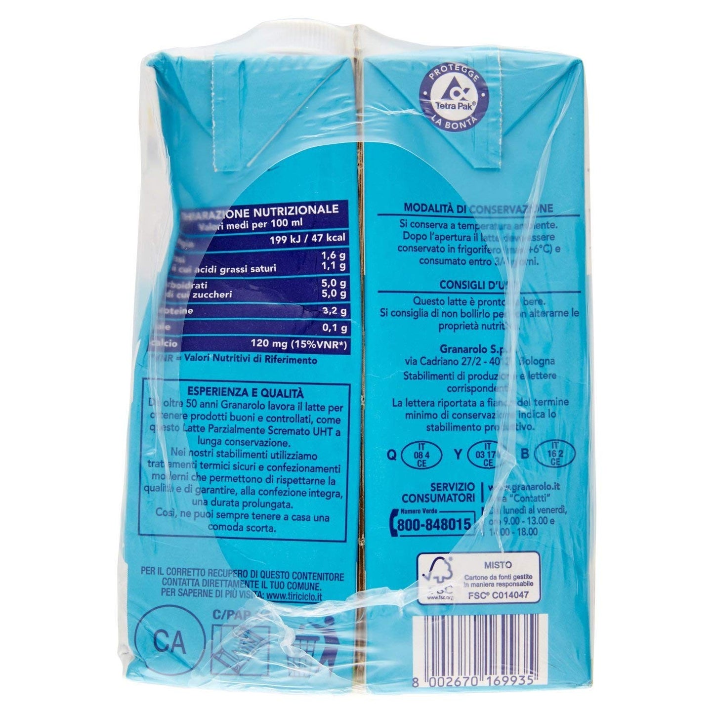 Granarolo Latte Parzialmente Scremato Uht 1L (Pacco Da 6)