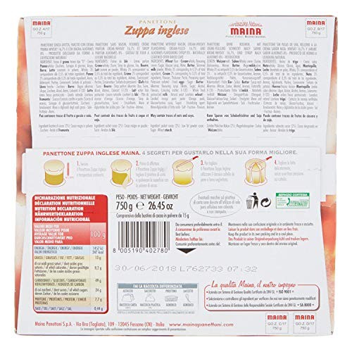 PANETTONE MAINA ZUPPA INGLESE I GOLOSONI 750 GR NATALE ALKERMES CREMA RIPIENO