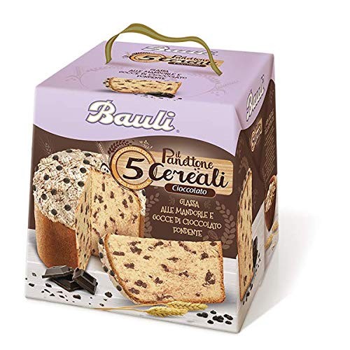 PANETTONE BAULI 5 CEREALI AL CIOCCOLATO 750 GRAMMI - Glassa alle mandorle e gocce di cioccolato fondente