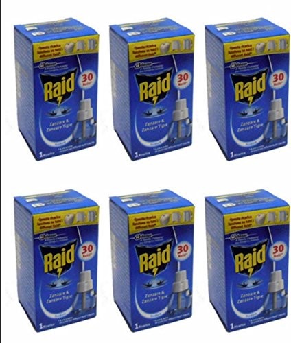 6 Ricariche RAID LIQUIDO Ricarica Diffusore Elettrico zanzare tigre e comuni