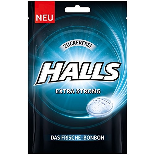 Halls Caramelle fresche originali Extra Strong Sugar Free 65 g / Mentolo di Eucalipto caramelle fresche