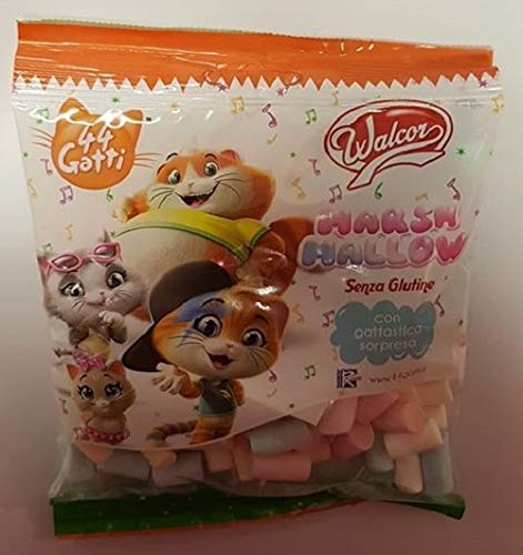 44 gatti mini marshmallow rosa bianco azzurro giallo senza glutine + sorpresa Walcor 50 g