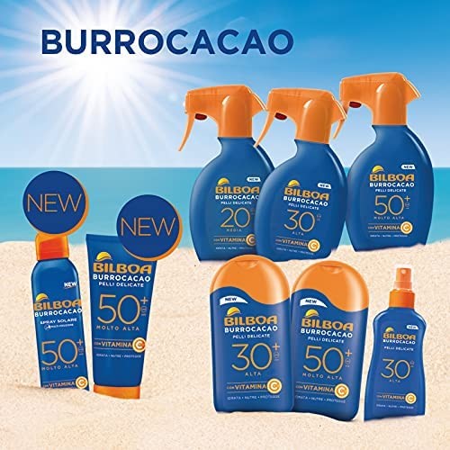 Bilboa, Burrocacao Latte Solare SPF 50+, Protezione Solare Molto Alta per Pelli Sensibili, Formula con Vitamina C, Idrata, Nutre