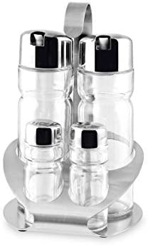 Home Professional Oliera 4 Pezzi Vetro Tappo Inox Utensili da Cucina, Inossidabile, Acciaio/Trasparente