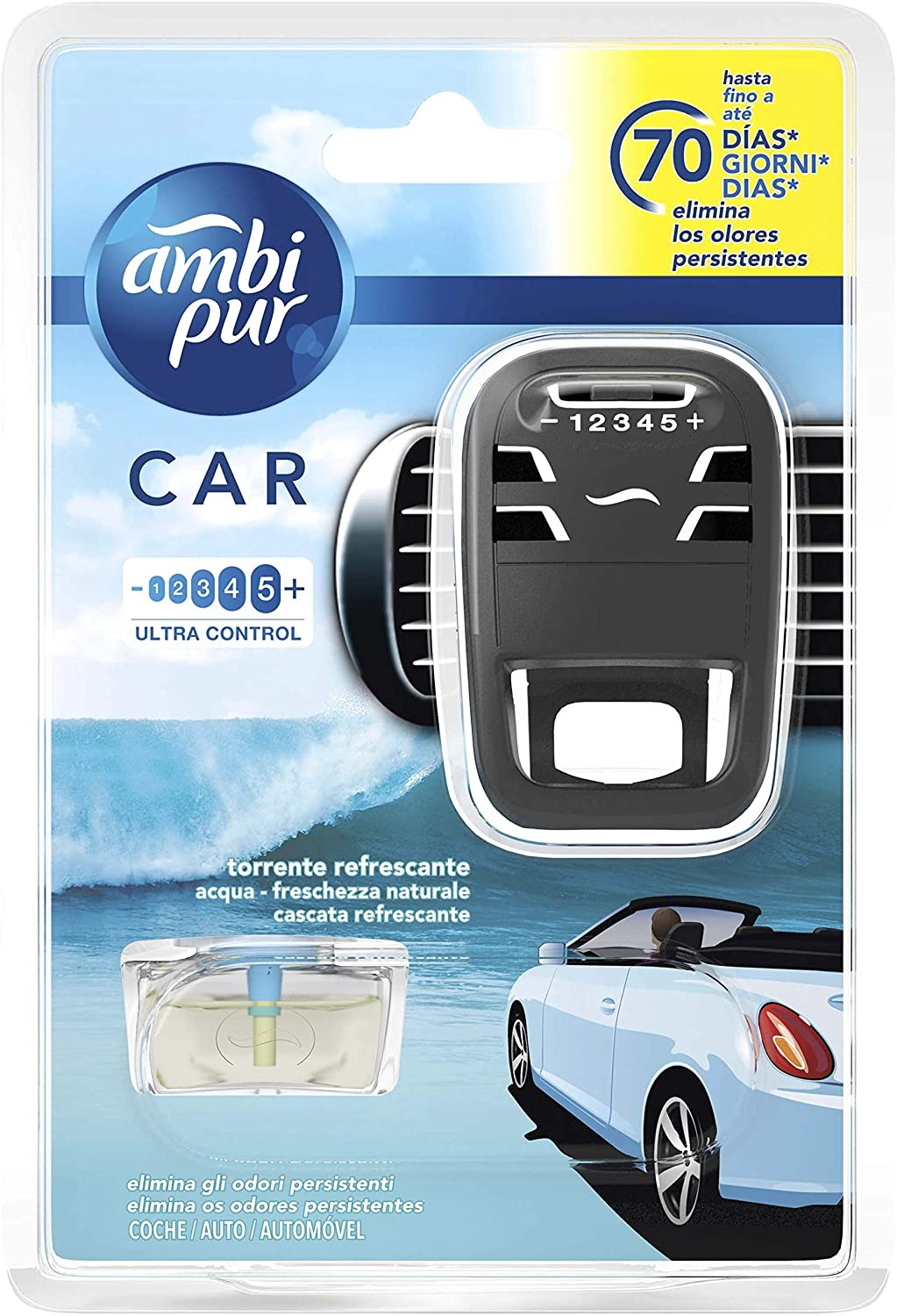 Ambi Pur Deodorante Auto Diffusore e una Ricarica, Profumo Antitabacco, Elimina Odori Facile da Agganciare, Durata fino a 70 Gio