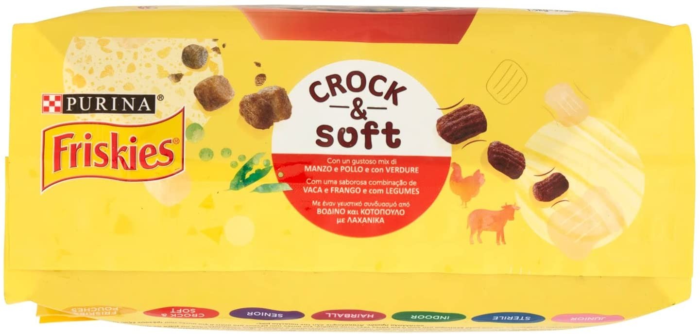 Purina Friskies Crock&Soft Cibo per Gatti con Manzo, Pollo e Verdure, 1.5kg
