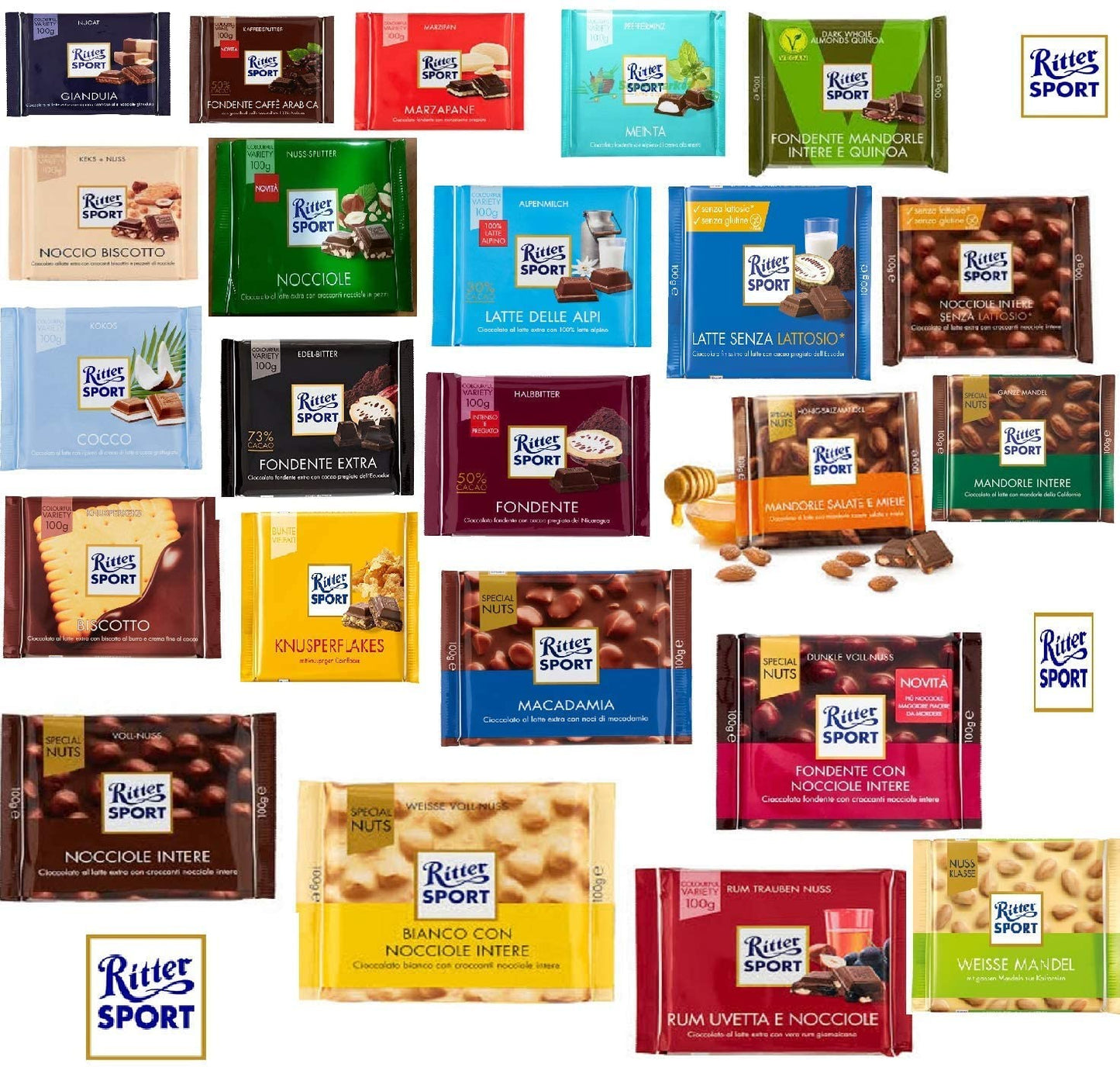 ritter sport assortiti 23 varianti gusti tavolette cioccolata da 100 gr