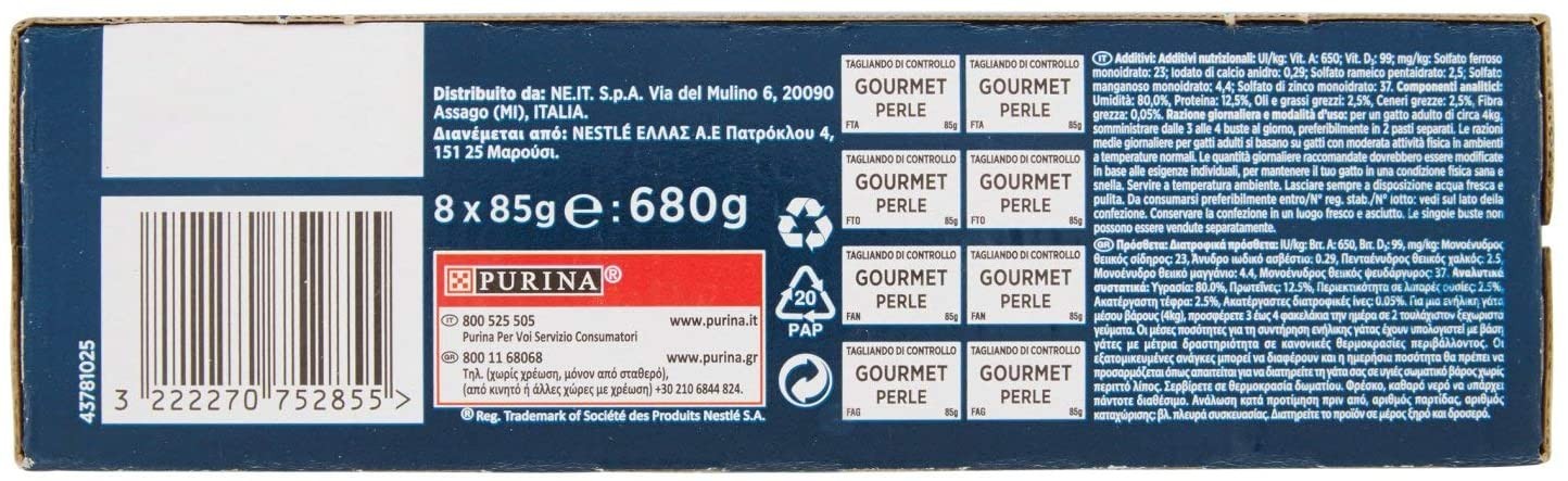 Gourmet Perle Gatto - Filettini In Salsa - Tacchino, Tonno, Anatra E Agnello 85G (Pacco Da 8)