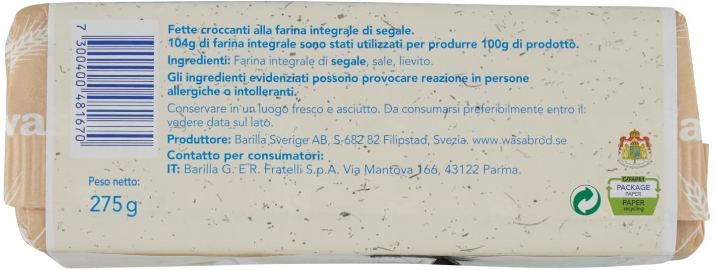 Wasa Fit, Cracker 100% Integrali, 275g, Ricchi di Fibre