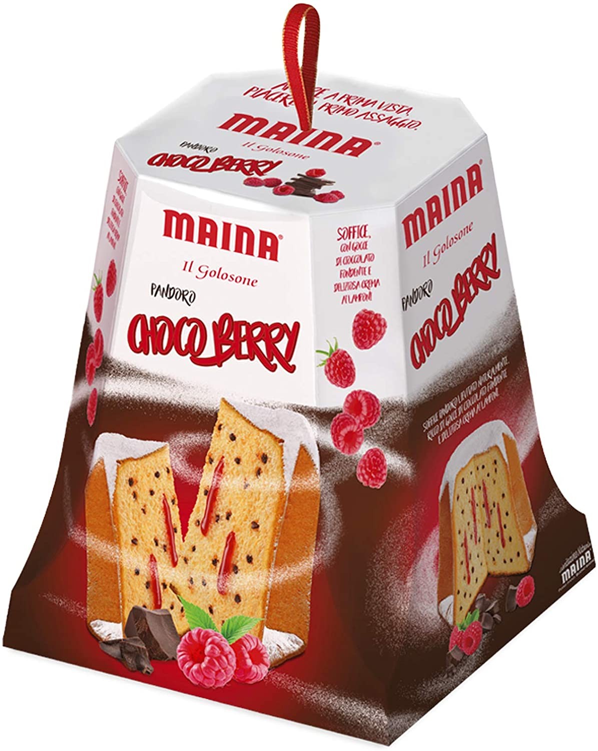 PANDORO MAINA CHOCO BERRY I GOLOSONI 750gr NATALE GOCCE CIOCCOLATO CREMA LAMPONE