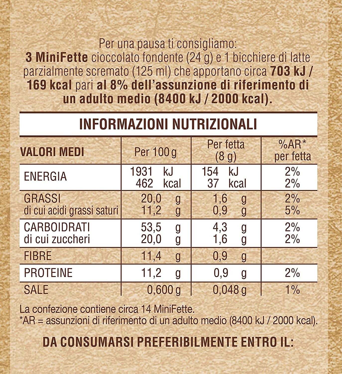 Mulino Bianco Mini Fette Integrali con Cioccolato Fondente, per una Colazione Ricca di Gusto - 110 g