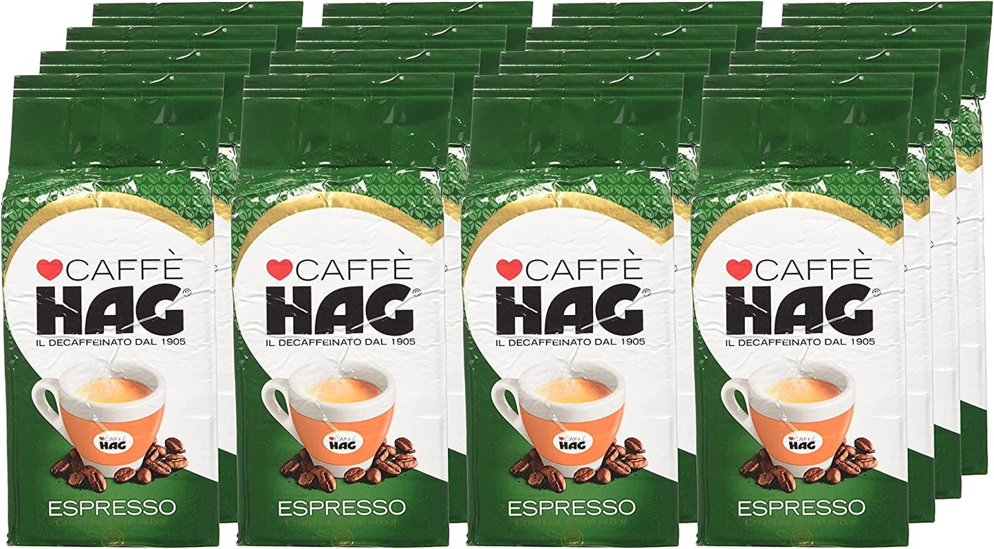 Hag - Caffè Macinato Decaffeinato Gusto Espresso - Miscela per Macchina Caffè Espresso - 16 Confezioni - Pacco da 250 gr