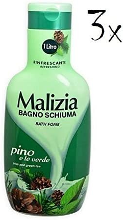 3 X malizia bagno Pino e verde Te Schiuma bagni Bath Shower Foam 1 LT