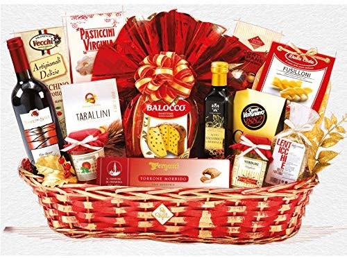 CESTA NATALE RE REGALO GHIBELLINO PANETTONE BALOCCO 14 PEZZI TORRONE COTECHINO