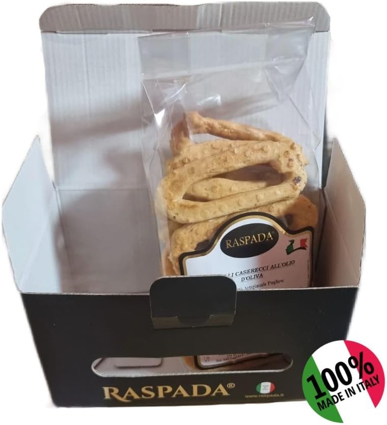 Raspada Taralli Artigianali Pugliesi fatti a mano autentici - Qualità pregiata Made in Italy (Olio d'Oliva, 1 Astuccio)