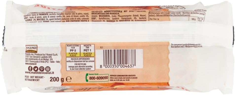 Matilde Vicenzi - Le Ciambelle di Matilde, Biscotti Rustici con Agrumi, Nocciole e Mandorle, Prodotti con Cottura Lenta, Ideali per Colazione, Snack o Merenda, Confezione da 200 gr