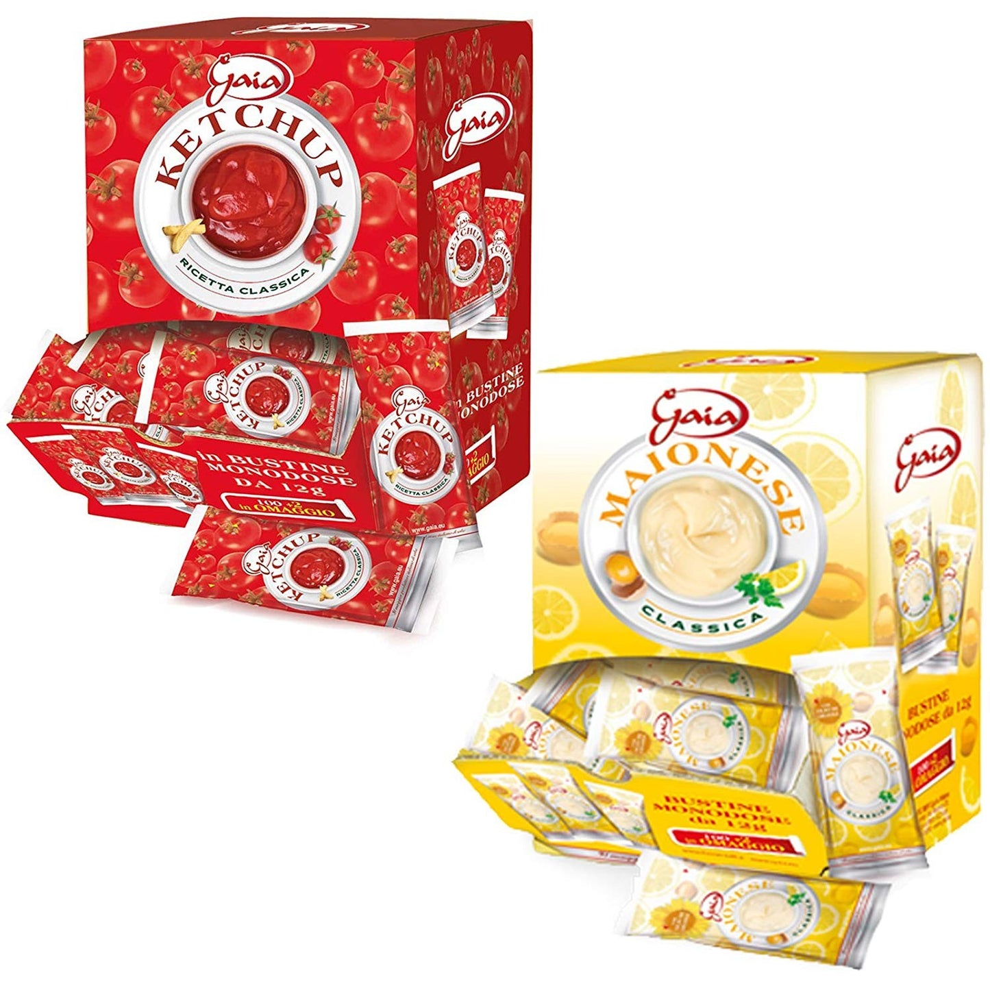 204 BUSTINE DI MAIONESE E KETCHUP IN MONODOSE GAIA 200 MONOPORZIONE SALSE 12 GR