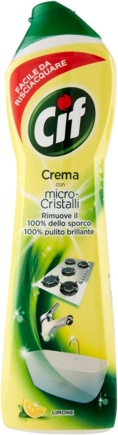 Cif - Crema Limone, con Microparticelle - 8 pezzi da 500 ml [4 l] – Raspada