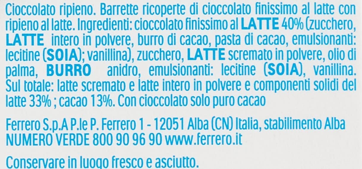 Kinder Cioccolato, barrette di cioccolato al latte, 16 pezzi da 12,5 gr