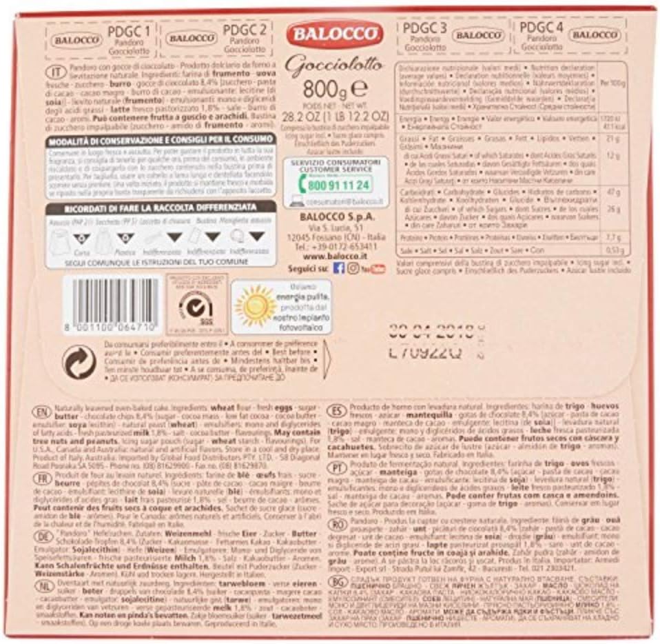 Balocco Gocciolotto Pandoro con gocce di chiocolato, 800 g