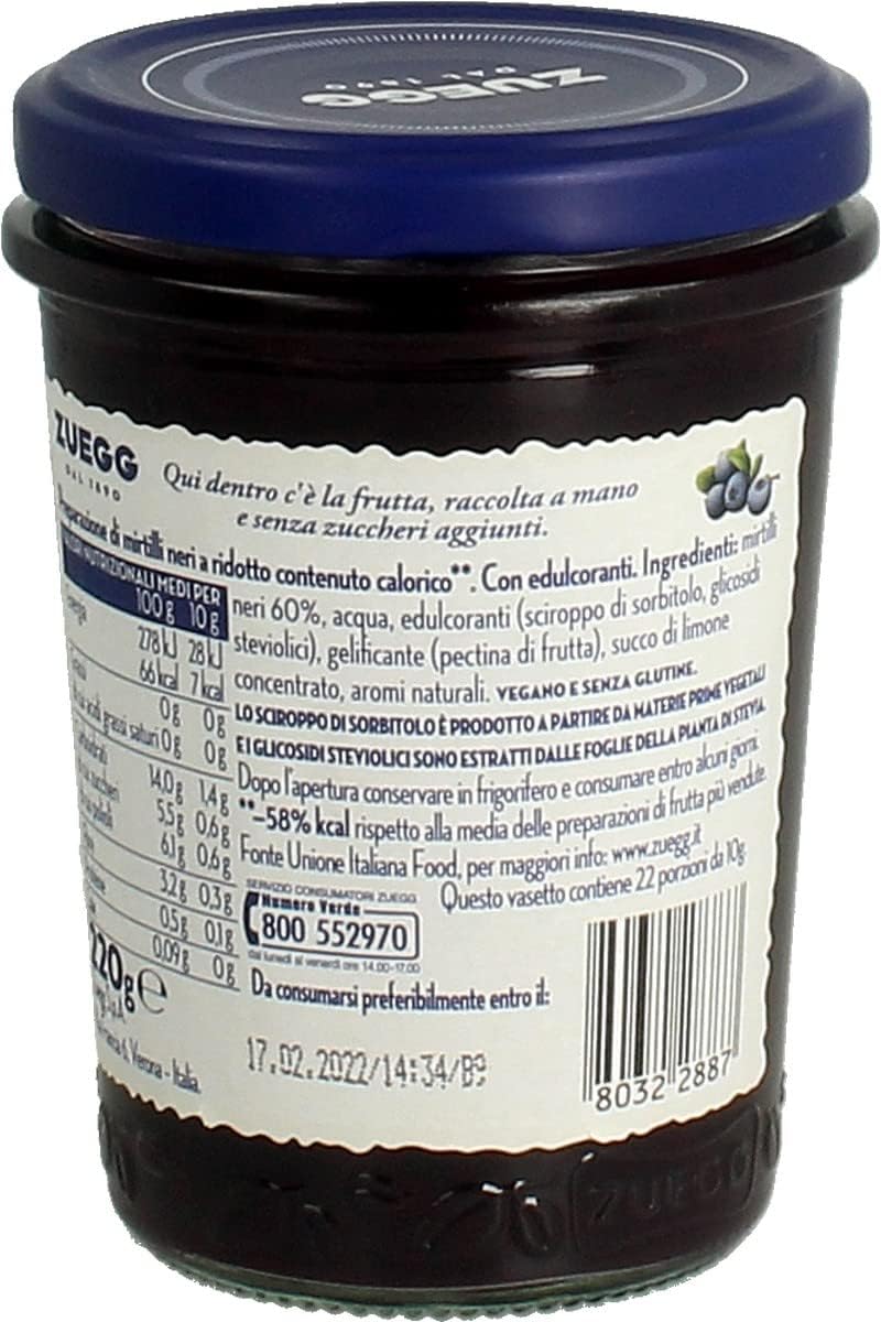 Zuegg Confettura Mirtilli Neri Zero Zuccheri, 220g