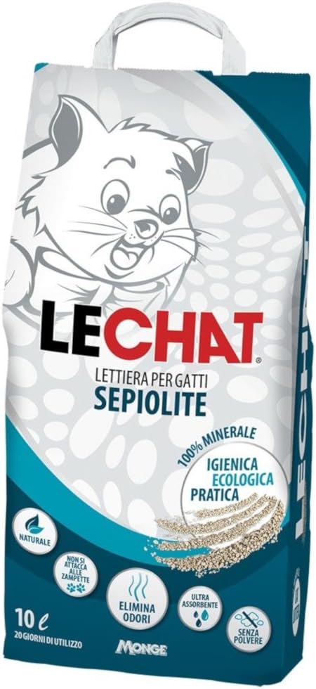 Monge Lechat Lettiera Sepiolite Naturale Cat Litter Ideale per Gatto In Confezione Da 6 Kilogram / 10 Litri