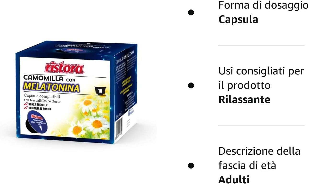 40 CAPSULE COMPATIBILI NESCAFE' DOLCE GUSTO (10cps. * 4 scatole) (Camomilla con Melatonina)