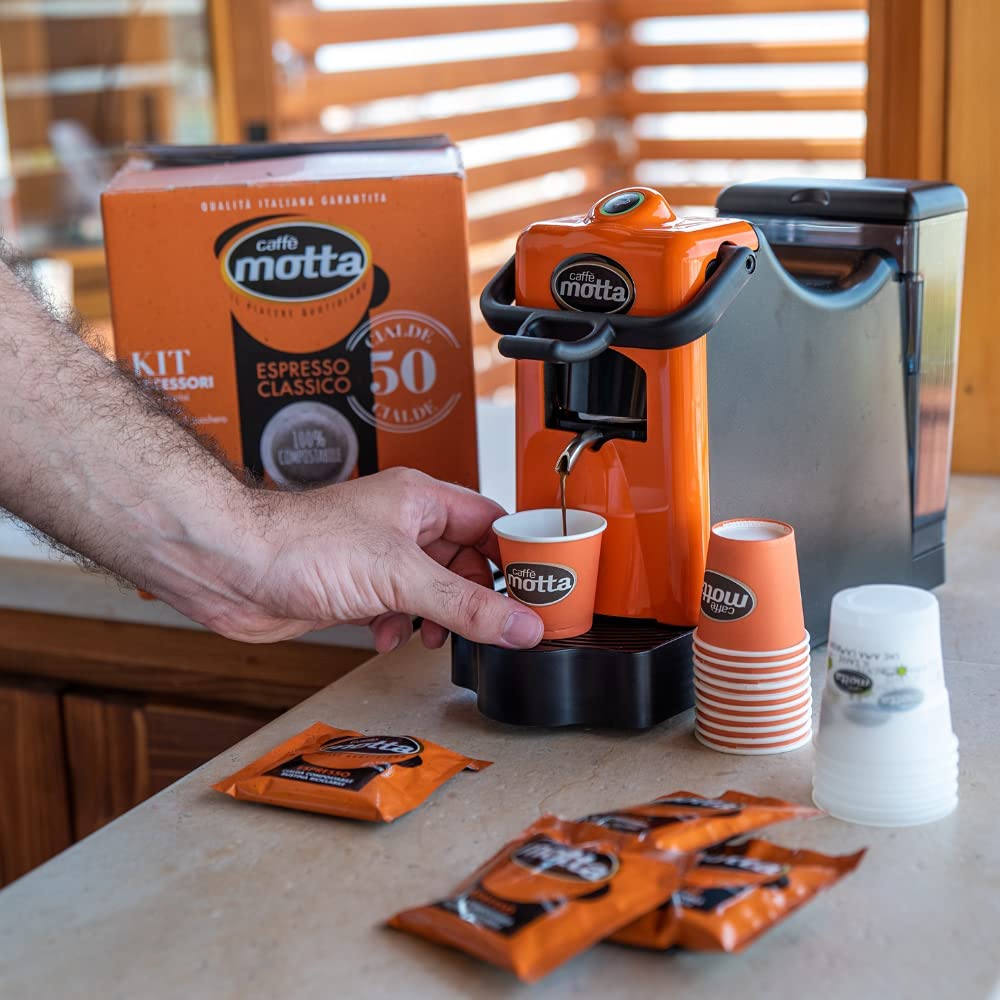 CAFFÈ MOTTA Kit Bicchieri Palette Zucchero con 50 Cialde ESE 44 mm Espresso Classico - Caffe in Cialde Compostabili - Made in Italy (1 Confezione di Kit 50)