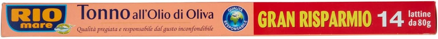 Rio Mare, Tonno All'Olio di Oliva, Qualità Pinne Gialle, 14 Lattine da 80 g