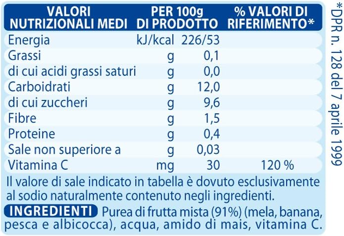 Mellin Omogeneizzato Frutta Mista - 12 Vasetti da 100 gr