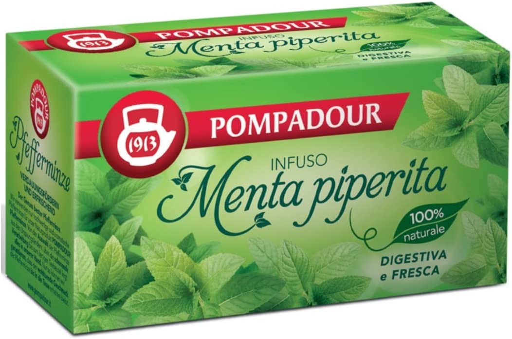 Pompadour 1913 | Menta Piperita 100% Naturale | Infuso Digestivo e Fresco Senza Caffeina - 3 x 20 Bustine di Tè (135 Gr)